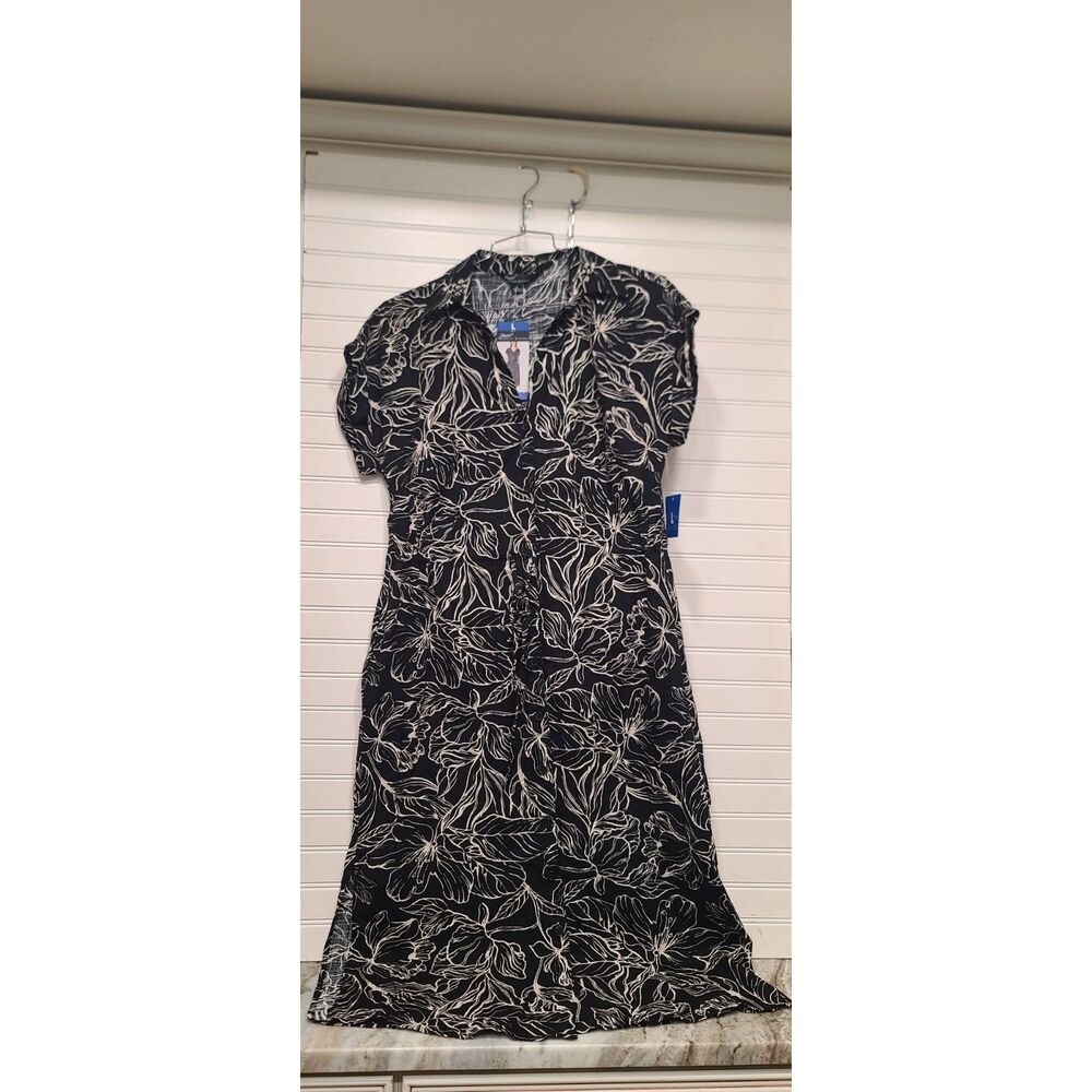 Jewel Badgley Mischka Black/White Floral Dress Size L NWT